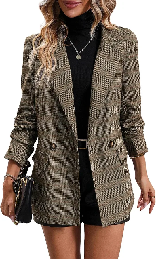 Mina Self Houndstooth Plaid Blazer